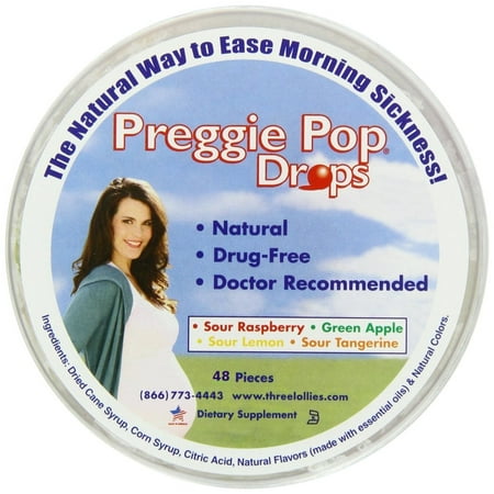 Three Lollies Preggie Pop Drops for Morning Sickness Relief, Value Pack - 48