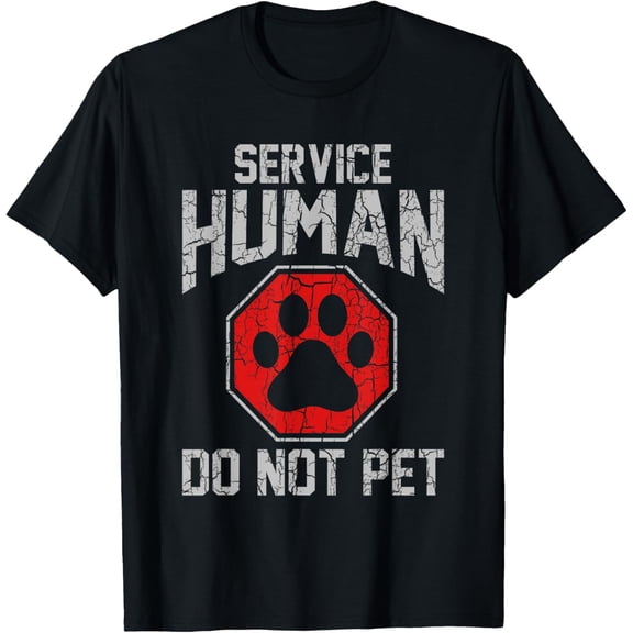 Service Dog Human Do Not Pet Funny Vintage Rescue Dog Owner T-ShirtMen's and women's gift, black and white T-shirt, size: Extra large S-4XL