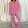 thumbnail image 3 of BLOCLOALO 2 Piece Lounge Set Long Sleeve Tops Womens Fall Outfit V Neck Pullover Tops and Long Pants Warm Pajamas Sweatsuits V Neck Blouses Sweatpants and Sweatshirt Set Trendy Lounge Sets Pink L, 3 of 6
