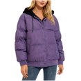 thumbnail image 1 of Parkas pour Femmes, Couleur Unie Décontractée avec Fermeture Éclair, Col Montant, Double Poche, Capuche, Manches Longues, Col pour Femmes, 1 of 6