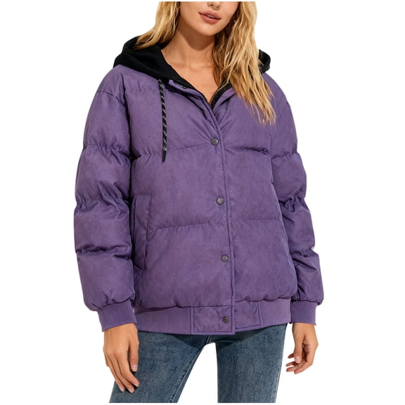 Sexlip Womens Puffer Jacket Winter Warm Coats Hooded Quilted Jackets with Double Pockets Casual Fashionable Parkas Purple M