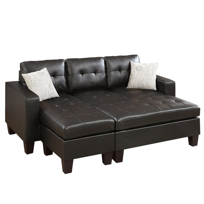 Poundex Furniture All In One Faux Leather Sectional Dark Espresso Color Com Poundex Furniture All In One Faux, Poundex White Leather Modern Sectional Sofa