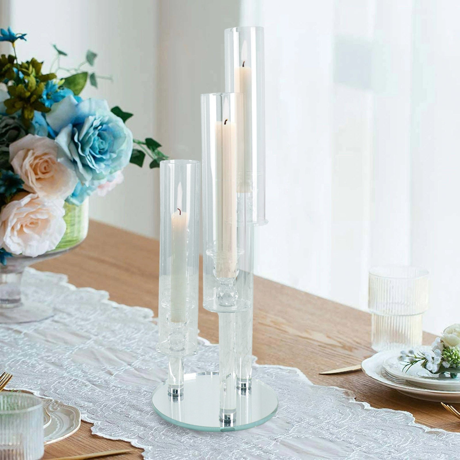 Efavormart 23 Tall Clear 3-Arm Crystal Round Glass Taper Candle