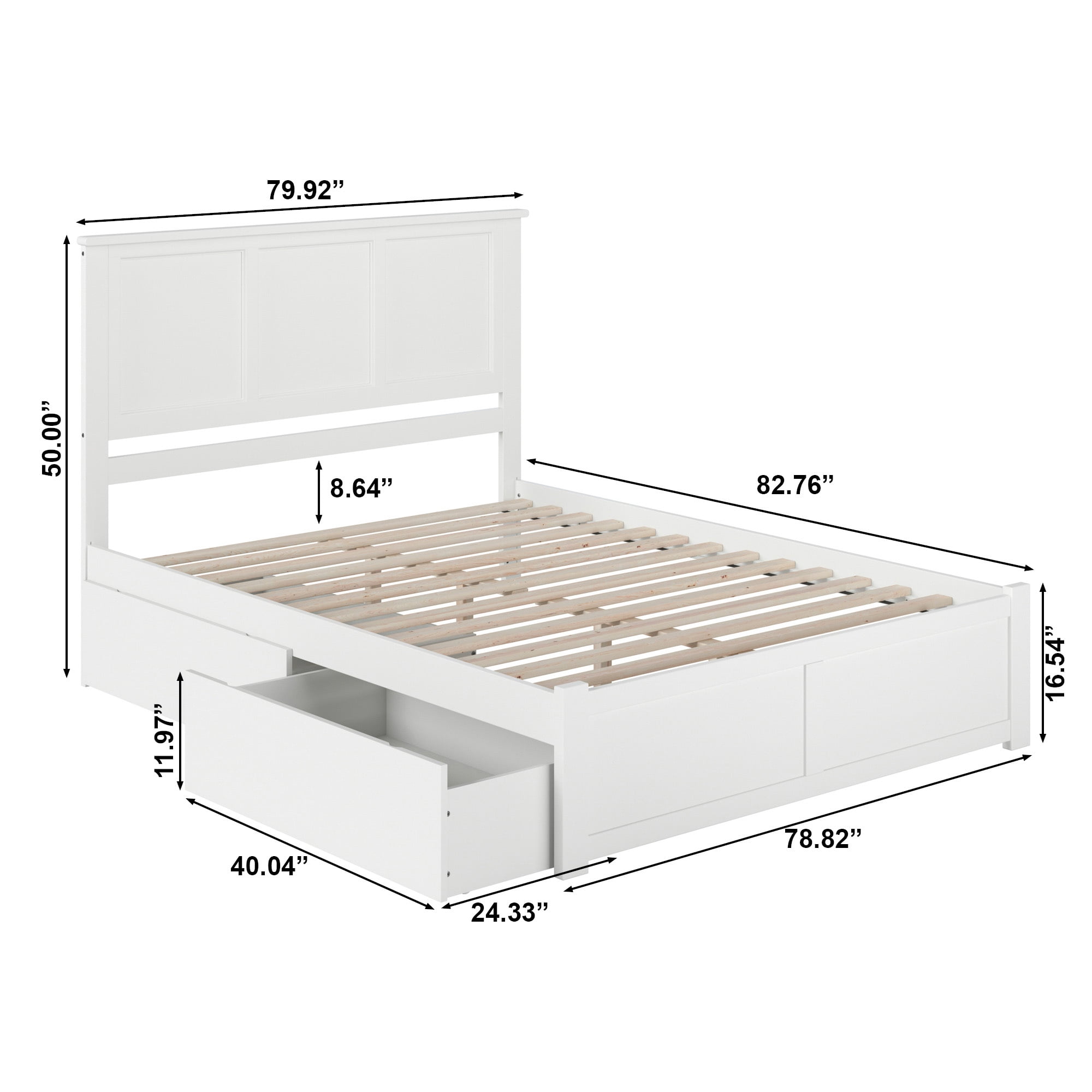 AFI Madison King Solid Wood Platform Bed with Footboard & Storage Drawers, White