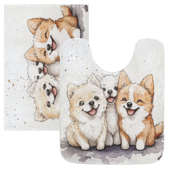 RMDQTR 2PCs Bathroom Rugs Set Plush Toilet Base Mat 16" × 24" Bath Mat and 20" × 24" U Shape Soft Rugs Non Slip Absorbent