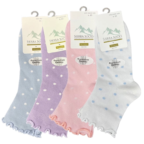 Sierra Socks Women's Bamboo Low Cut Quarter 2 & 4 Pair Lettuce Edge Ruffle Socks (Assorted - Blue/Lilac/Pink/White)