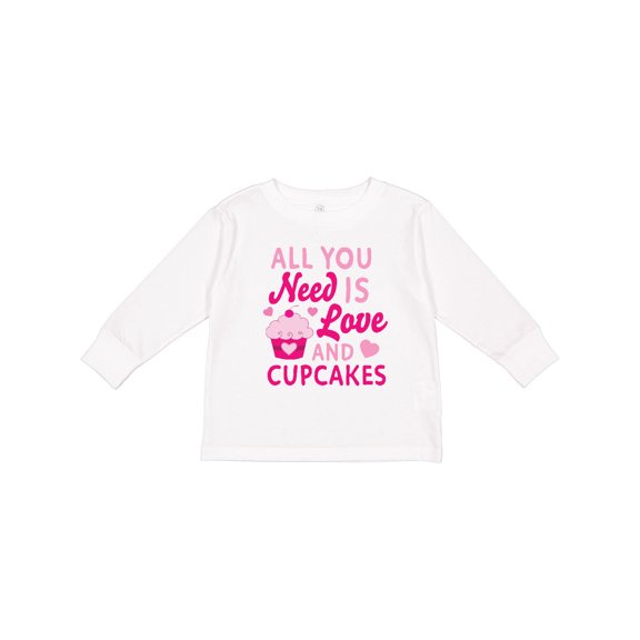 Inktastic Valentines Day All you Need is Love and Cupcakes Boys or Girls Long Sleeve Toddler T-Shirt