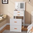 thumbnail image 2 of Coiffeuse 3-en-1 avec Miroir DEL – Éclairage Réglable – Chaise de Rangement à Roulettes – Table de Maquillage Gain de Place pour Chambre, Appartement, Dortoir – Couleur : Blanc, 2 of 8