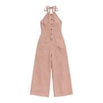 thumbnail image 6 of Linen Jumpsuit for Women Playsuits Wide Leg Dressy Pants Overall Ladies Summer Casual Dungarees Romper with Pockets Pink M, 6 of 7
