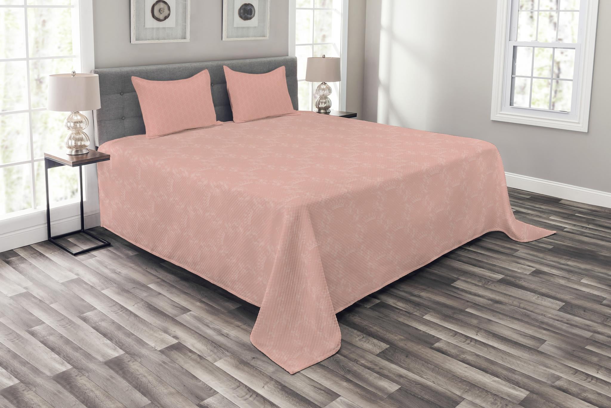 Peach Bedspread Set King Size, Soft Colored Background with Crowns and