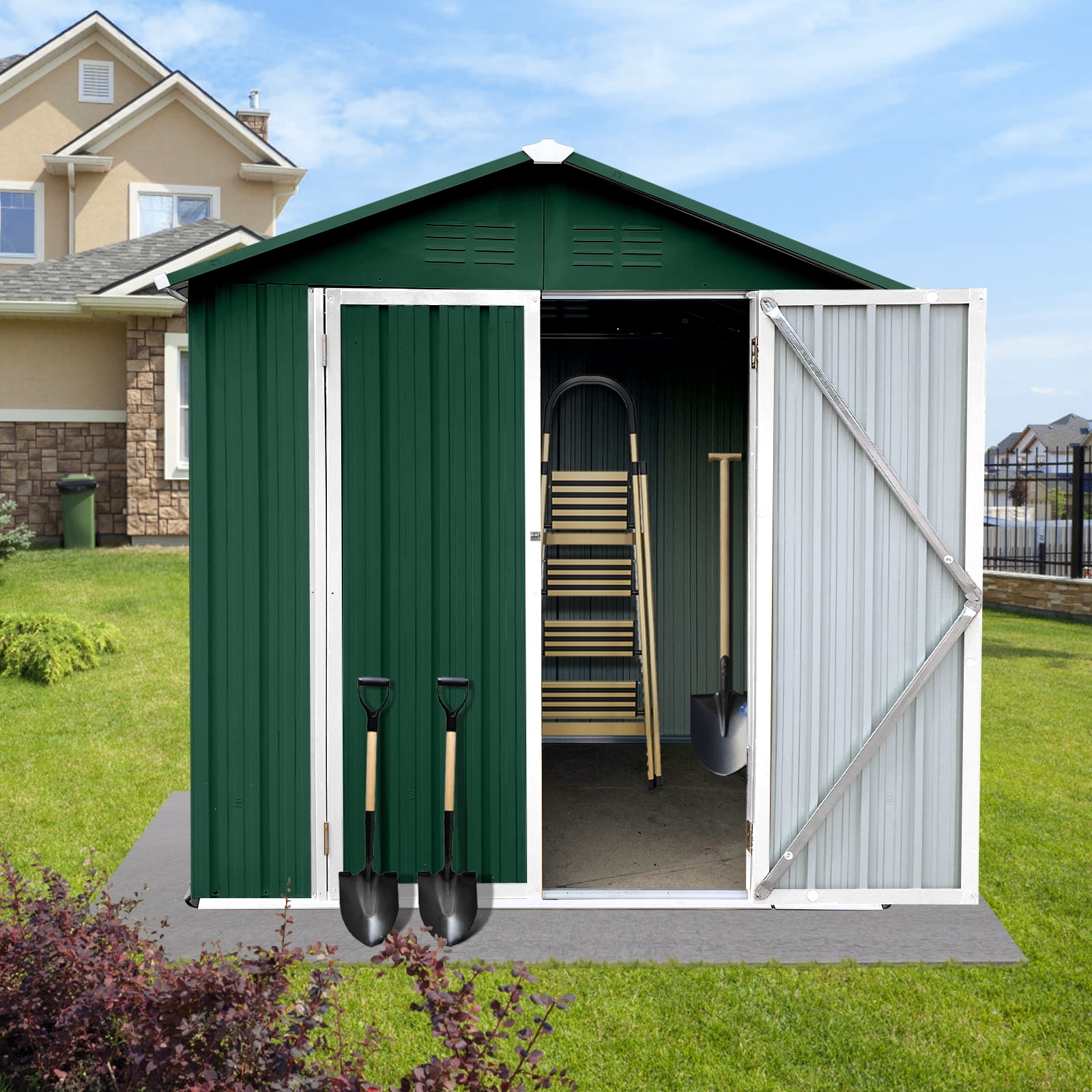 6' x 4' Outdoor Storage Shed, Metal Garden Shed with Lockable Doors, Tools Storage Shed for Backyard, Green