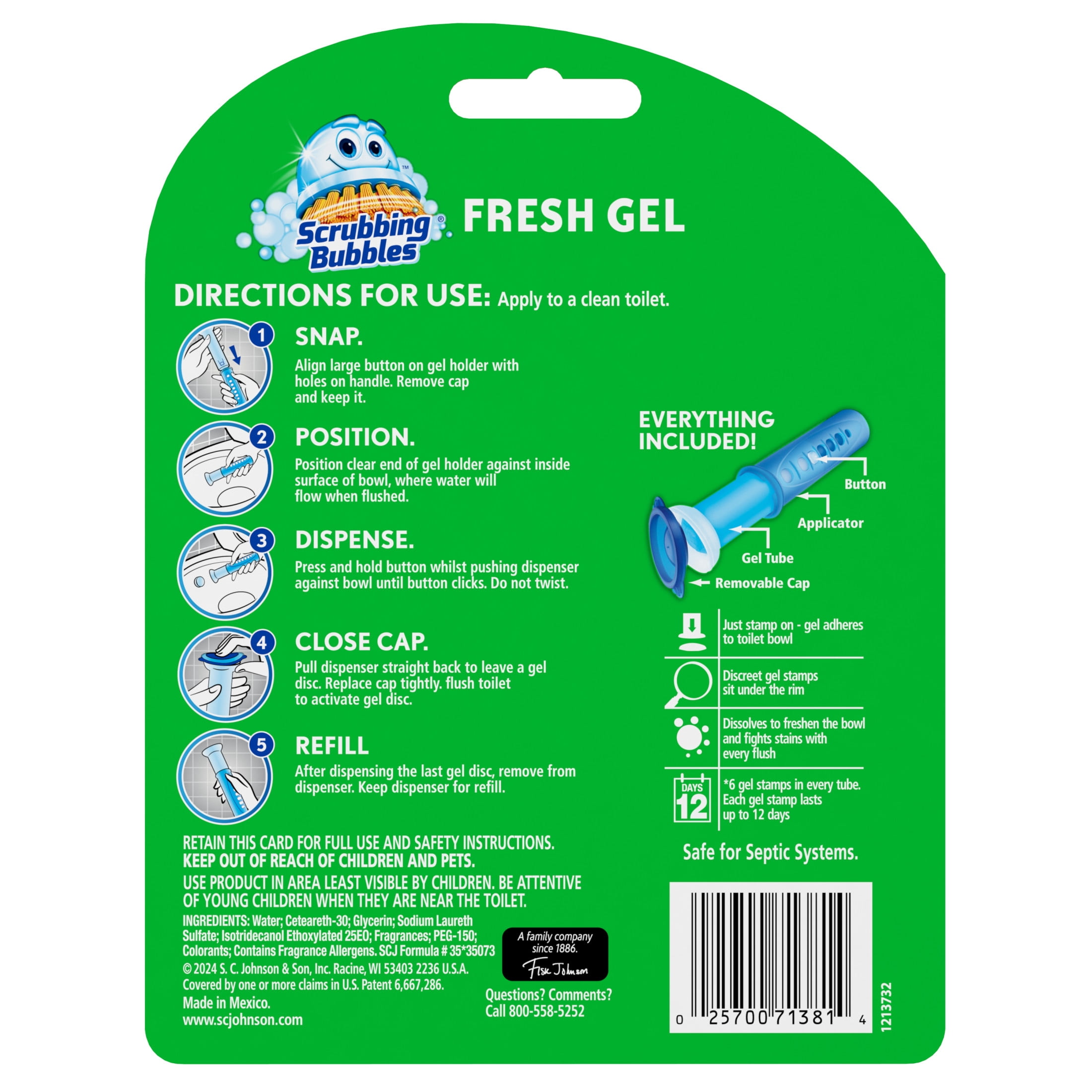Scrubbing Bubbles Automatic Toilet Bowl Cleaner, Fresh Gel Cleaning Stamp, Rainshower, Dispenser & 6 Gel Stamps