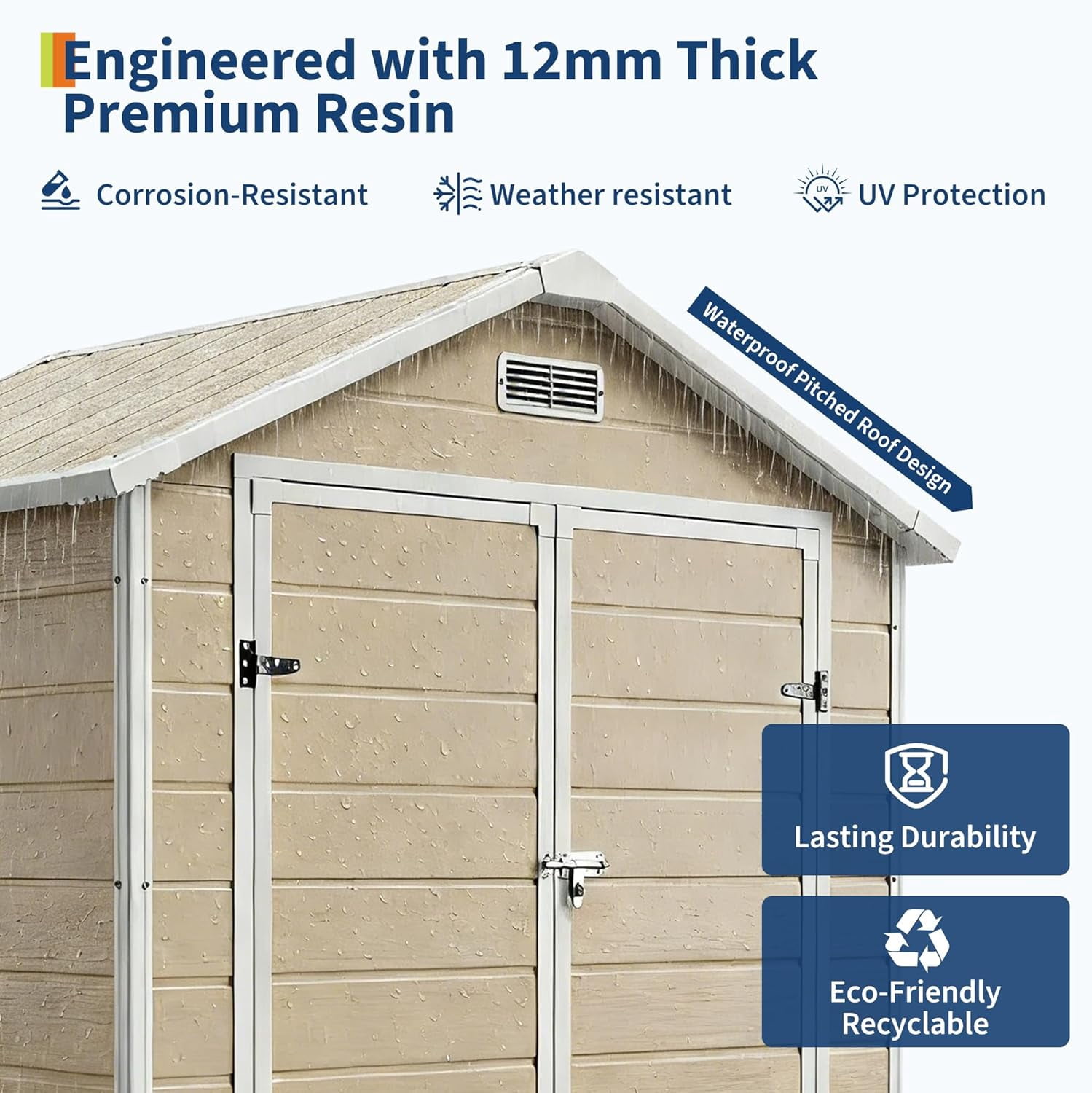 6x4 FT Outdoor Storage Shed with Floor, Plastic Resin Garden Shed with Window & Sloping Roof & Lockable Door for Patio Backyard Garden, Lawn Mower, Bike, Tool Storage