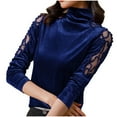 thumbnail image 3 of Aboser Velvet Tops for Women Retro Patchwork Mesh Sheer Shirts Evening Party Top Slim Fit Turtleneck Blouse Comfy Long Sleeve Shirt Solid Color Casual Blouses, 3 of 6