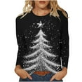 thumbnail image 2 of Craaazy Women's Casual Christmas Print Round Neck Long Sleeve T-Shirt Loose Santa Snowman Xmas Tree Top Gifts, 2 of 5