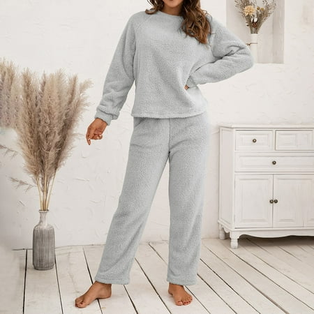 

ALSLIAO Womens Long Warm Fleece Pajamas Suit Winter Thermal Sleepwear Loungewear Set