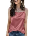 thumbnail image 2 of Women's Silk Satin Tank Tops 2026 Square Neck Spaghetti Strap Sleeveless Camisole Summer Basic Solid Camis Blouses Vermilion S, 2 of 4