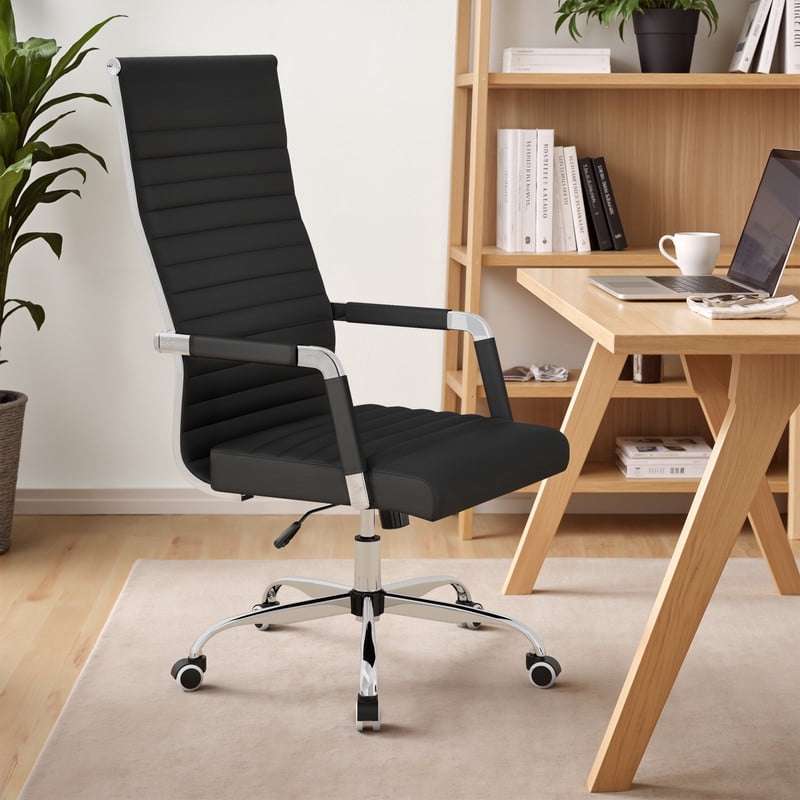 Furmax Faux Leather Office Chair with Lumbar Support and Armrest, High-Back Swivel Conference Chair, Black