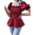 thumbnail image 2 of YAGHYAGH Womens Vintage Puff Short Sleeve Square Neck Flowy Blouse Tops, 2 of 4