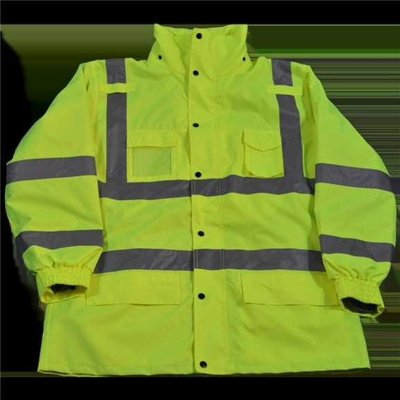 Rain Parka Jacket Waterproof Lime 300D Oxford with Pu Coating Ansi-Isea Class 3, 3-In-1 with Removable Independent Thermal Fleece Jacket, 2XL