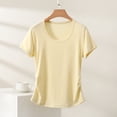 thumbnail image 4 of SSZMDLB Women T-Shirts Short Sleeve Scoop Neck Summer Tops Basic Tee Shirt Comfy Casual Everyday Wear Workout Clothes, Yellow 2XL, 4 of 5