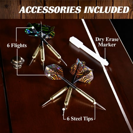 Barrington - Billiards Chatham Wood Dartboard Cabinet With 18” Bristle Dartboard and Steel Tip Dart Set - Brown