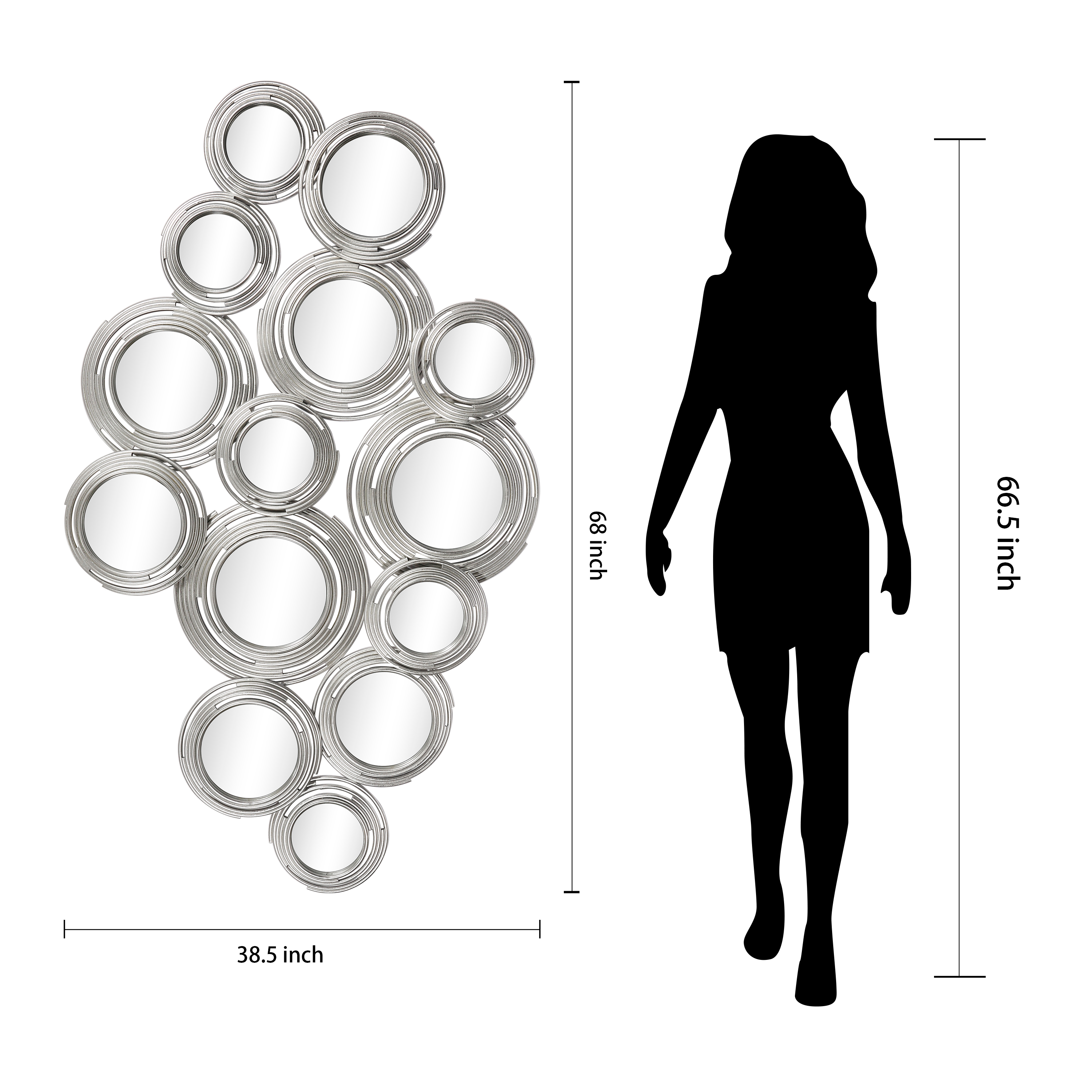 "Circles of Reflection"Circle Array Mirrors in Metal Foiled Frame, Set of 2