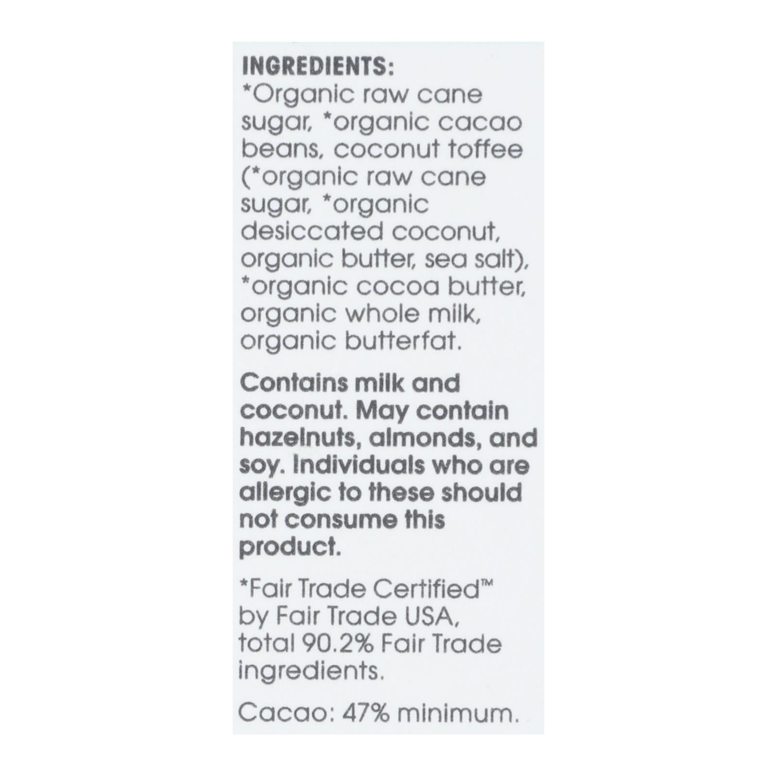 (Price/case)Alter Eco Americas Organic Chocolate Bar - Dark Coconut Toffee - 2.82 oz Bars - Case of 12
