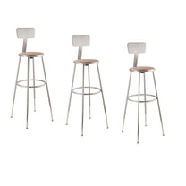 National Public Seating (3 Pack) NPS® 32"-39" Height Adjustable Heavy Duty Steel Stool With Backrest, Grey