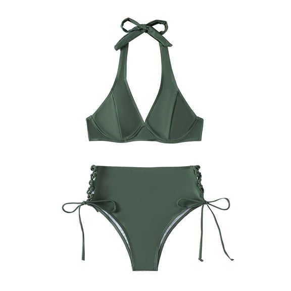 Aayomet Bathing Suit For Women Tummy Control Women's Triangle Bathing Two Pieces Swimsuit Bikini Set,Green M