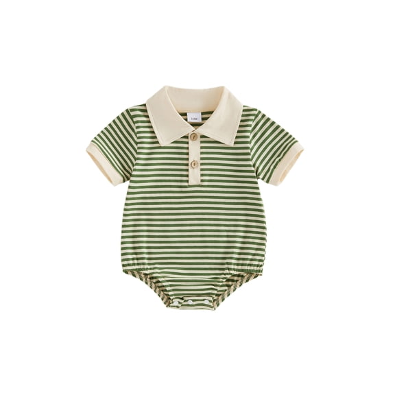 BemeyourBBs Newborn Baby Boy Summer Clothes Striped Bubble Romper Infant Boy Contrast Color Short Sleeve Turn Down Collar Button Up Shirt Bodysuit Jumpsuit