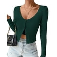 thumbnail image 2 of OJinShaWanO Big Sister Sweater Women's Ribbed Knit Button Down V Neck Lightweight Cropped Cardigan Coat Tops, 2 of 7
