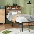 thumbnail image 5 of Twin Size Bed Frame with Storage Headboard, Metal Platform Bed with Charging Station,  Bookcase Storage, Easy Assembly, 5 of 12