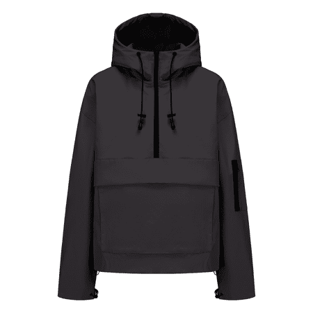 PUFFIT Women Waterproof Rain Jacket, Oversized Half Zip Pullover Coat with Kangaroo Pockets Adjustable Waist All Season Outdoor Daily Wear