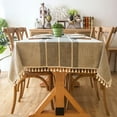 thumbnail image 4 of SEARIPE Rectangle Cotton Linen Tablecloth with Tassels, Color Block Dust-Proof Tablecloth for Table Decoration Kitchen Dinning Party Gray 55" x 87", 4 of 9