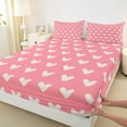thumbnail image 3 of Manfei Girls Pink White Queen Sheet Sets,Cartoon Loves Print Flat Sheet,Romantic Theme Queen Fitted Sheet For Kids,Microfiber Bedroom Decor,4 Pieces, 3 of 7