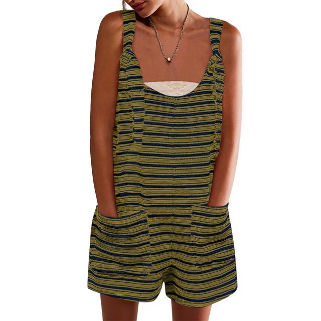 Mono corto para mujer Romper Yousify, casual, casual, a rayas, talla 2XL
