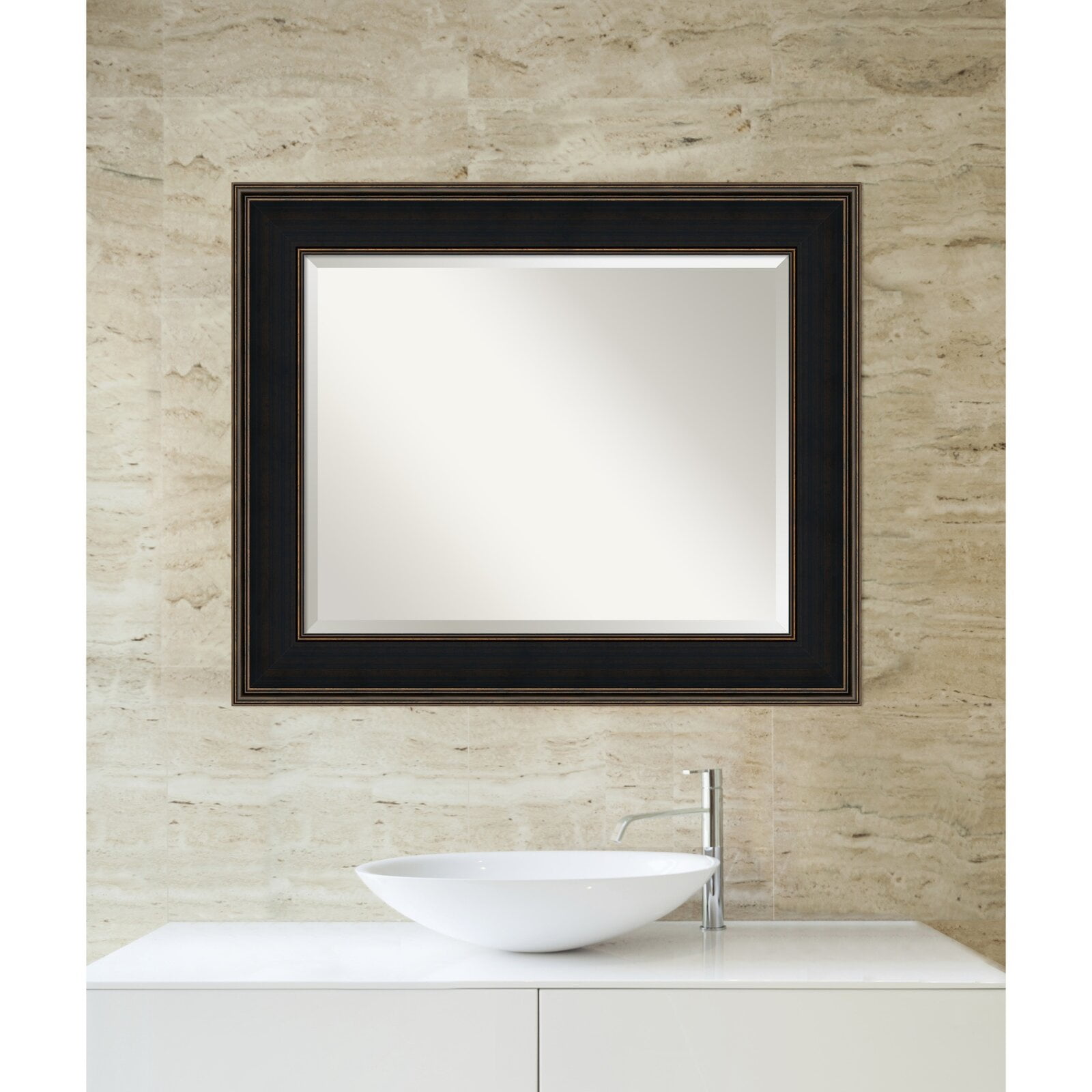 Modern and Contemporary Beveled Bathroom / Vanity Mirror, Framed Yes