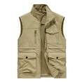 thumbnail image 2 of UVEASISHA Men's Lightweight Vest Mesh Lining Quick Dry Cargo Vest Outdoor Full Zip Stand Collar Hiking Waistcoat Big and Tall Sleeveless Work Vest with Pockets Khaki L, 2 of 6