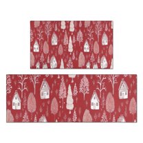 Red Christmas Village Pattern Kitchen Rugs Sets Of 2,Anti Fatigue Kitchen Mat Rugs Non Slip Washable,Decorative Kitchen Floor Mats for Kitchen,Sink,Laundry,17"x30" 17"x47"