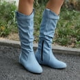thumbnail image 2 of Rokment Womens Slouchy Wide Calf Knee High Boots with No Heel Fashion Casual Leather Buckles Winter Spring Long Tall Dress Boots Blue Size 7.5, 2 of 6