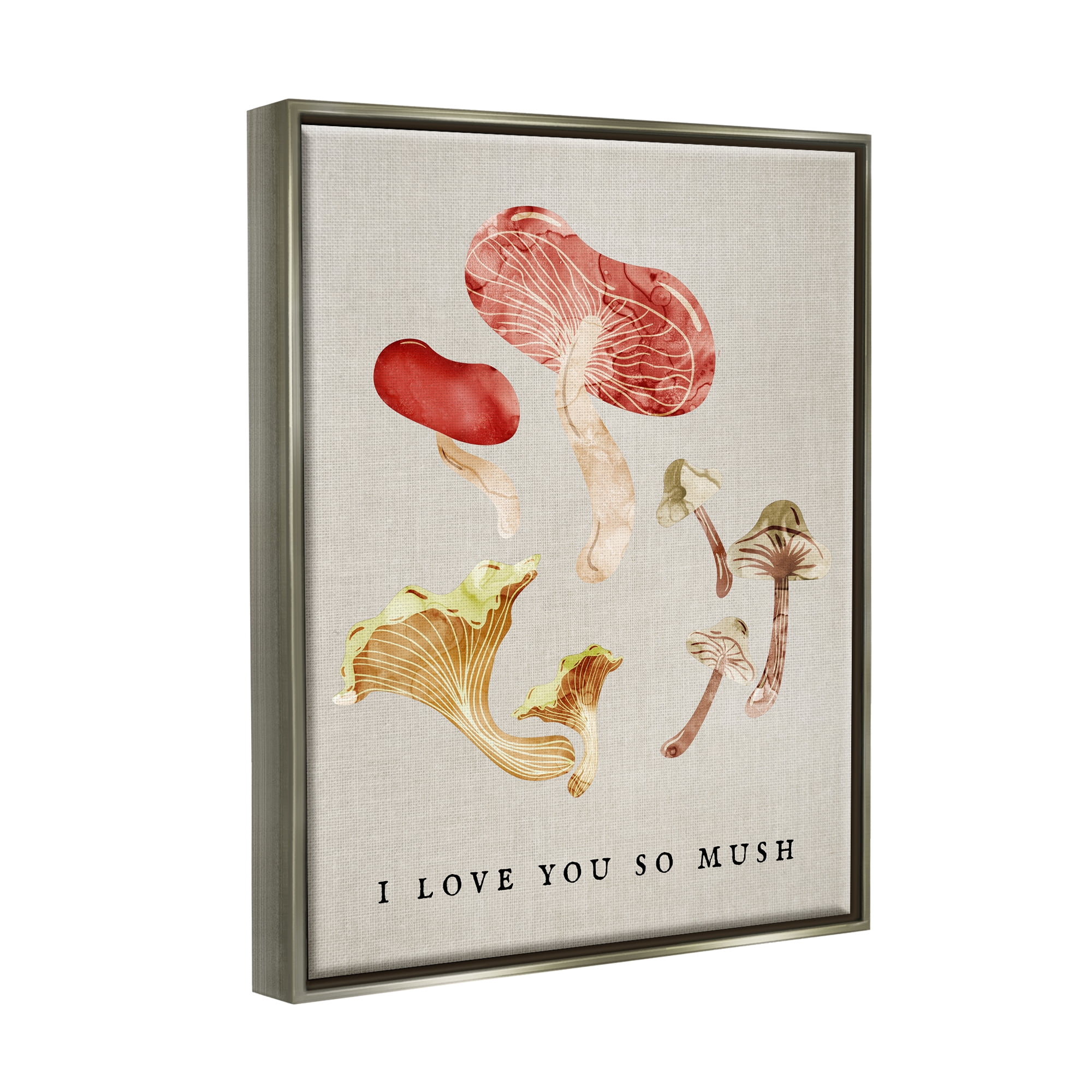 Stupell Industries Love You So Mush Pun Botanical & Floral Painting Gray Floater Framed Canvas Art Print Wall Art, 25 x 31
