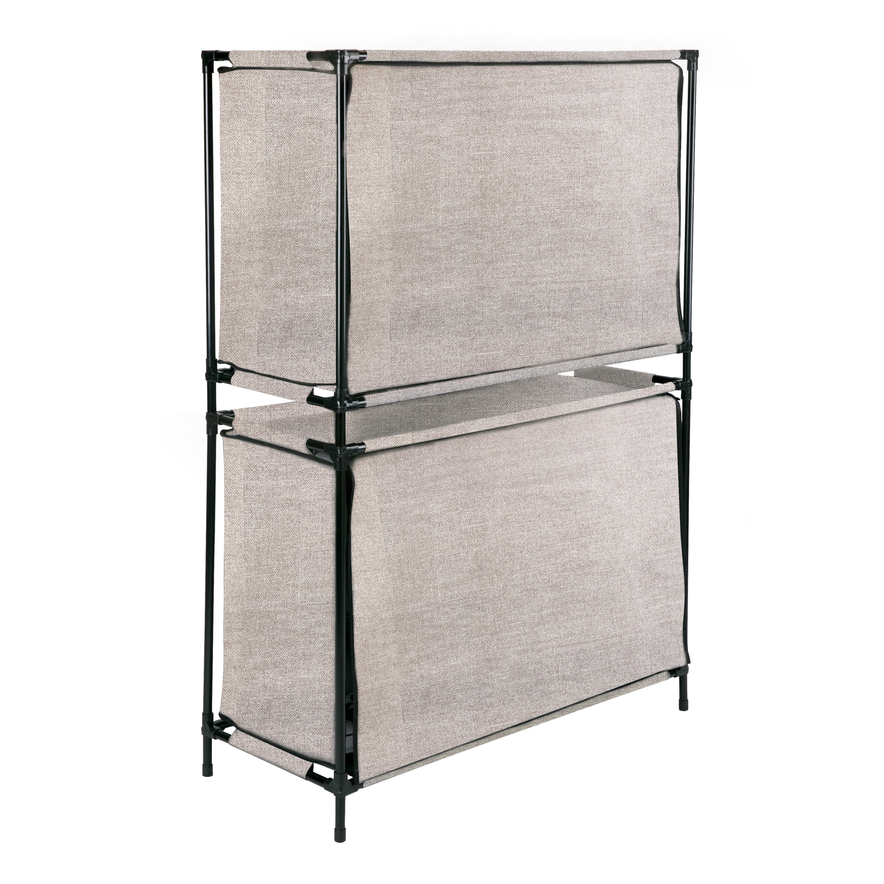 Simplify 2 Pack 16 Compartment 32 Pair Shoe Fabric Cubby in Beige