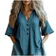 thumbnail image 3 of Tops Henley,Camiseta holgada con cuello en V para mujer, blusa informal de manga larga, mezcla de algodón y lino, largo regular para uso diario, sopatenor, 3 of 8