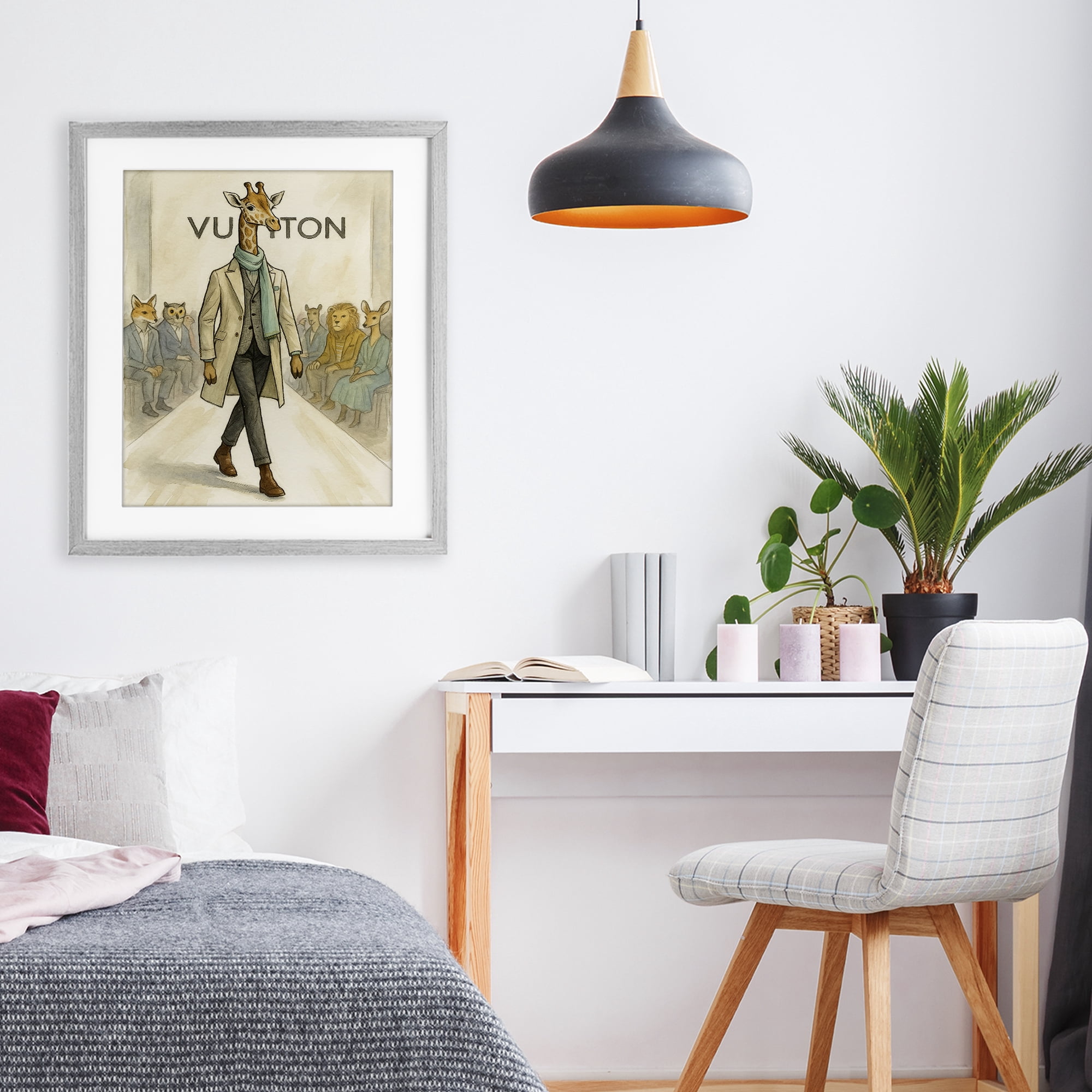 Stupell Industries Fashion Runway Giraffe Gray Framed Print Under Glass, design by Grotto Studios