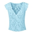 thumbnail image 3 of PMVFHDE Ladies Fashion Lace V Neck T Shirt for Occasions - Elegant Stylish and Comfortable Top for Women Sky Blue,XXXL, 3 of 4