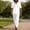 White, variant on Mens 2 Piece Linen Set Summer Beach Short Sleeve Button Down Hooded Shirt Long Pant Vacation Casual Outfit with Short Sleeve Button-Up Top and Relaxed Long Pants Army Green L