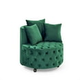 thumbnail image 4 of Swivel Accent Barrel Chair Velvet Upholstered Club Chair with Movable Wheels and 3 Pillows, Modern Oversized Round Lounge Single Sofa for Living Room Bedroom Hotel Office, Green, 4 of 9