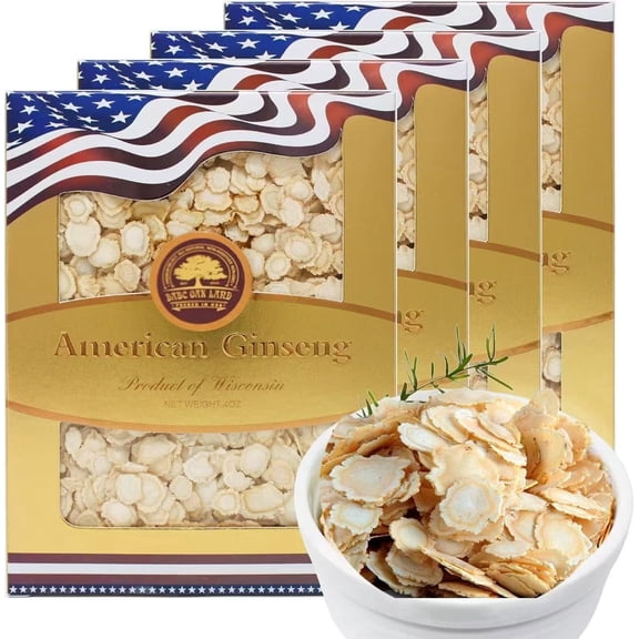 4 Boxes of American Ginseng Slices from Wisconsin,American Wisconsin Ginseng Slices Root for Tea, Energy for Men Women Mental Health Boosts Immunity 16oz