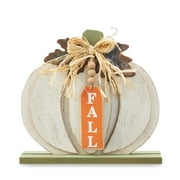 Way to Celebrate Harvest 9inch Fall Wash White Wood Pumpkin Tabletop Decoration